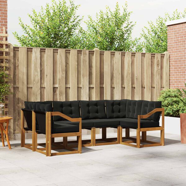 vidaXL Set de canapele de exterior cu pernă 6 pcs Natural și Negru