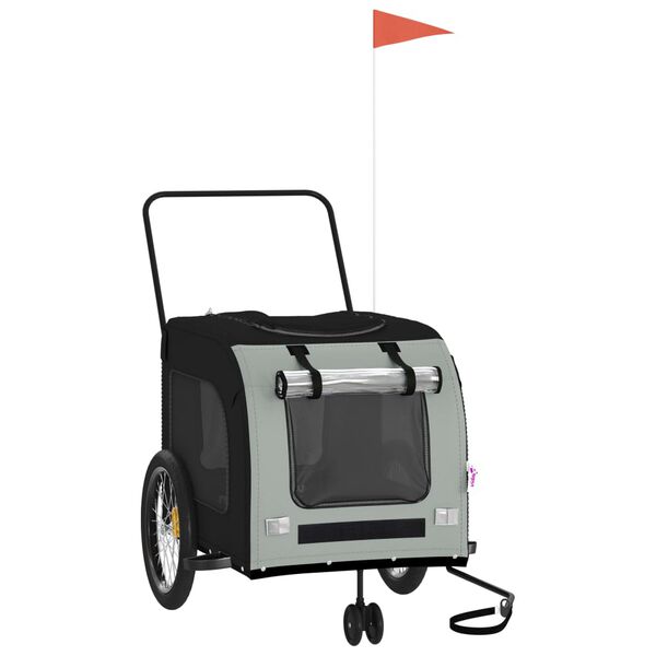 vidaXL Remorcă bicicletă animale companie gri/negru textil oxford/fier