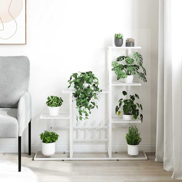 vidaXL Suport pentru flori, 94,5x25x88 cm, alb, metal