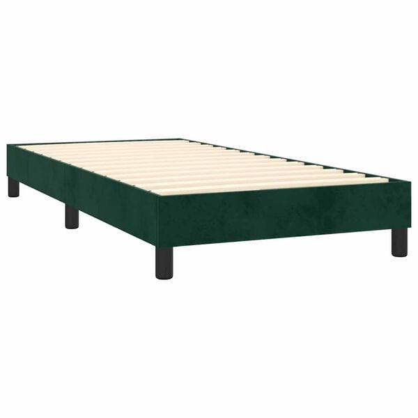 vidaXL Pat box spring cu saltea, verde &icirc;nchis, 80x200 cm, catifea