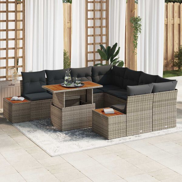 vidaXL Set de canapele pentru grădină 9 pcs Gri Rattan poli
