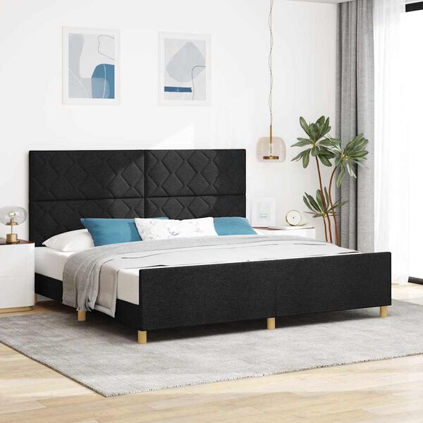 vidaXL Cadru de pat cu headboard Negru 200 x 200 cm țesătură
