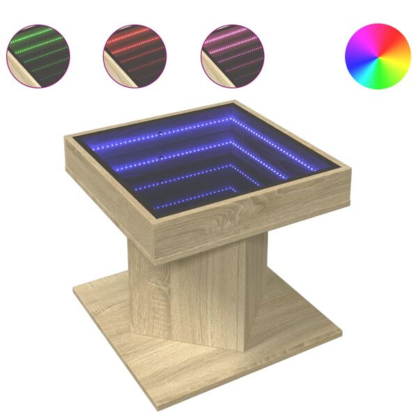vidaXL Măsuță de cafea cu LED stejar sonoma 50x50x45 cm lemn prelucrat