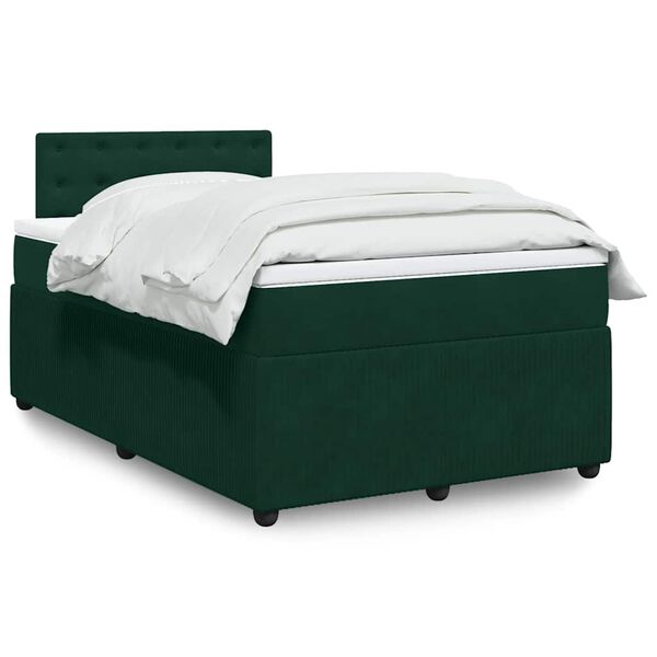 vidaXL Pat box spring cu saltea, verde &icirc;nchis, 120x190 cm, catifea