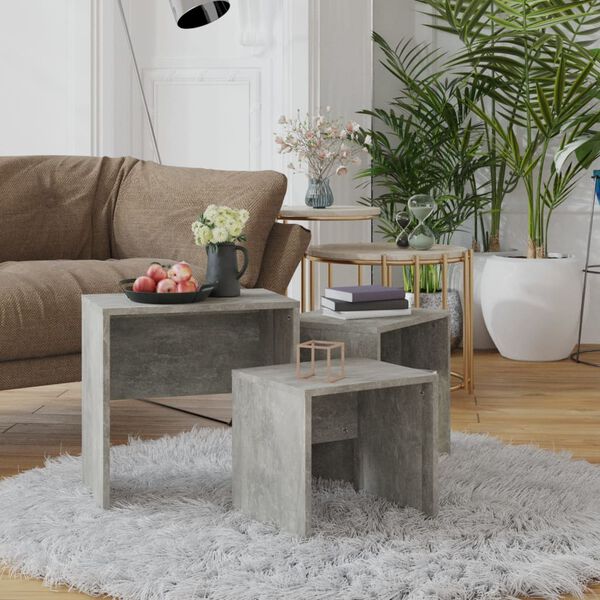 vidaXL Măsuțe de cafea suprapuse, 3 buc., gri beton, lemn prelucrat
