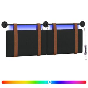 vidaXL Tăblie de pat suspendată Cu lumină LED Negru PU antic