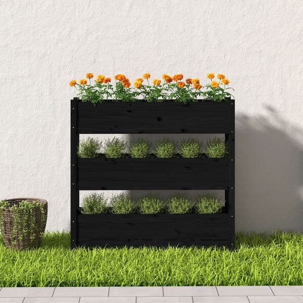 vidaXL Jardinieră, negru, 112x25x104,5 cm, lemn masiv de pin