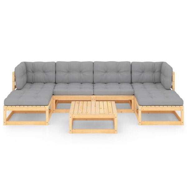 vidaXL Set mobilier de grădină cu perne, 7 piese, lemn masiv de pin