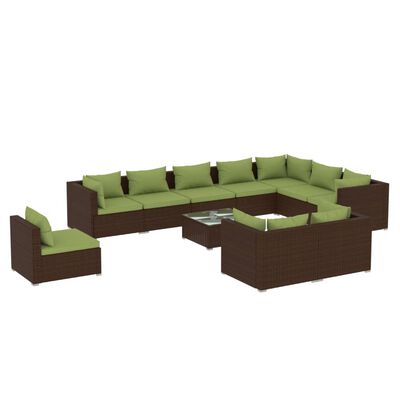 vidaXL Set mobilier de grădină cu perne, 11 piese, maro, poliratan