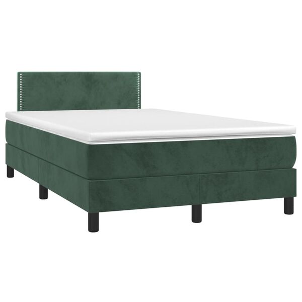 vidaXL Pat box spring cu saltea, verde &icirc;nchis, 120x190 cm, catifea