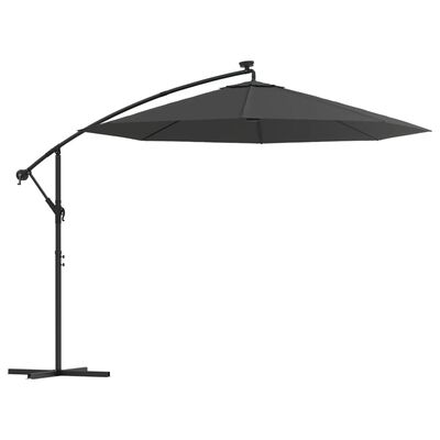 vidaXL Umbrelă suspendată cu LED și stâlp din oțel, antracit, 300 cm