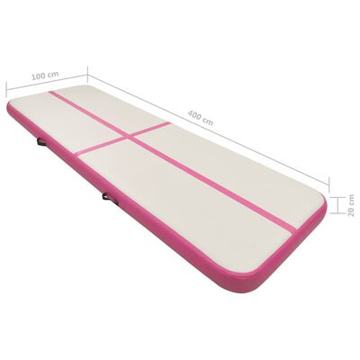 vidaXL Saltea gimnastică gonflabilă cu pompă roz 400x100x20 cm PVC