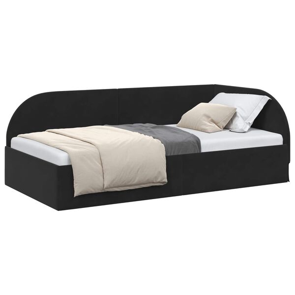 vidaXL Cadru de pat colțar cu headboard Negru 90 cm x 190 cm Catifea