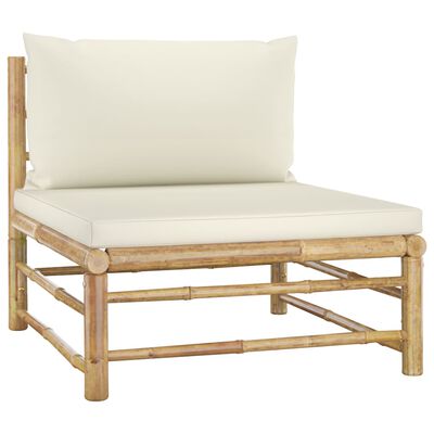 vidaXL Set mobilier de grădină, 4 piese, perne alb crem, bambus