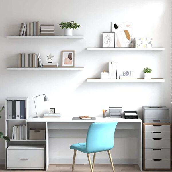 vidaXL Rafturi perete suspendate 4 buc. stejar/alb 120x23,5x3,8 cm MDF