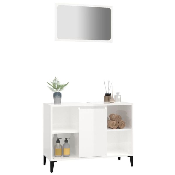 vidaXL Set mobilier de baie, 2 piese, alb extralucios, lemn compozit