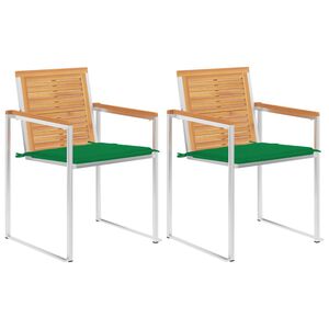 vidaXL Scaune grădină cu perne, 2 buc., lemn masiv tec/oțel