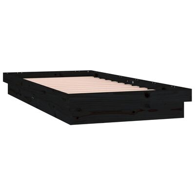 vidaXL Cadru de pat cu LED, negru, 100x200 cm, lemn masiv