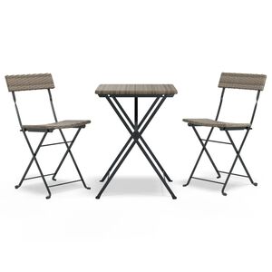 vidaXL Set mobilier bistro pliabil, 3 piese, gri, poliratan