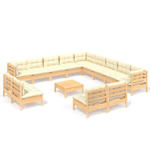vidaXL Set de mobilier de grădină & perne 14 piese crem lemn masiv pin
