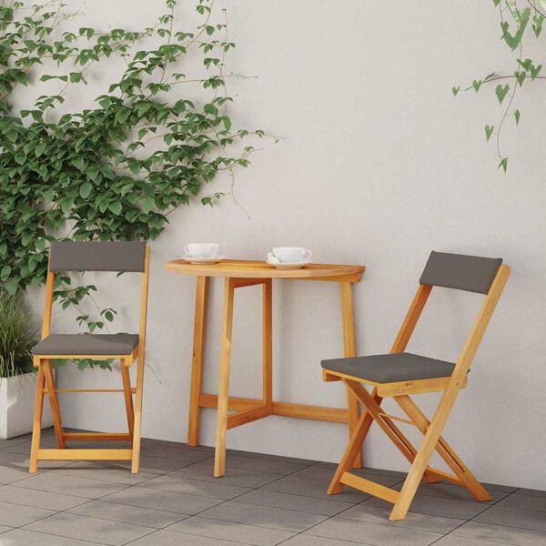vidaXL Set bistro cu pernă 3 pcs Ulei Natural Lemn Solid de Acacia