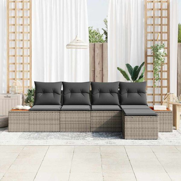vidaXL Set de canapele pentru grădină cu pernă 5 pcs Gri Rattan poli