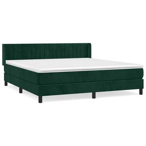 vidaXL Pat box spring cu saltea, verde &icirc;nchis, 180x200 cm, catifea
