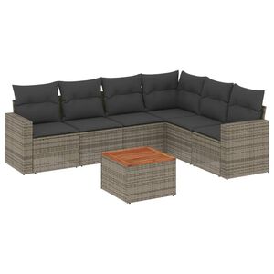 vidaXL Set canapele de grădină, 7 piese, cu perne, gri, poliratan