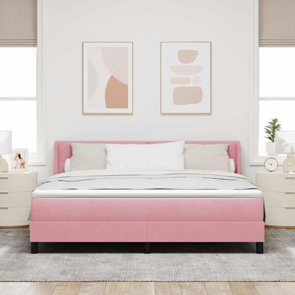 vidaXL Pat cu arcuri cu saltea cu headboard Roz 200 x 180 cm Catifea