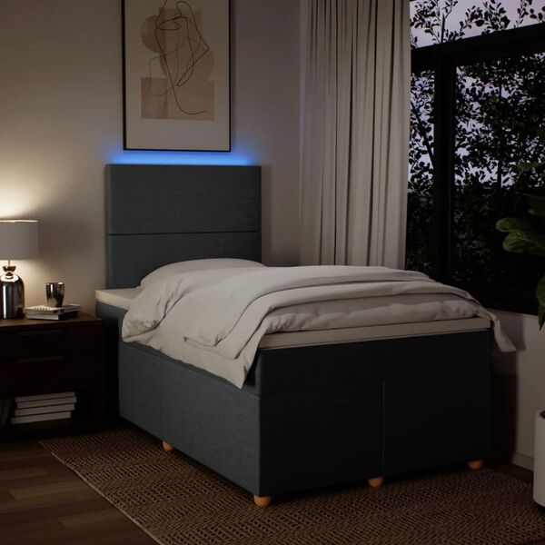 vidaXL Pat box spring cu saltea, gri &icirc;nchis, 120x190 cm, textil