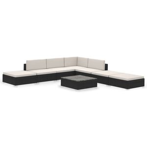 vidaXL Set mobilier de grădină cu perne, 8 piese, negru, poliratan