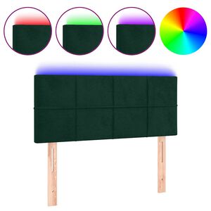 vidaXL Tăblie de pat cu LED, verde &icirc;nchis, 80x5x78/88 cm, catifea
