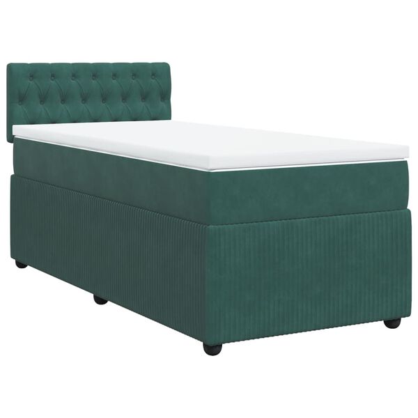 vidaXL Pat box spring cu saltea, verde închis, 100x200 cm, catifea