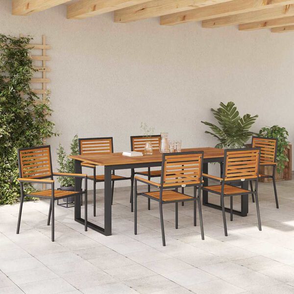 vidaXL Set de masă pentru grădină 7 pcs Negru Lemn Solid de Acacia