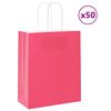 vidaXL Pungi de h&acirc;rtie 50 buc cu m&acirc;nere roz 18x8x22 cm