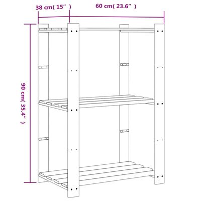 vidaXL Suport depozitare 3 niveluri, maro, 60x38x90 cm, lemn masiv pin