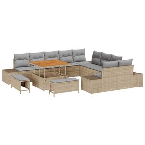 vidaXL Set de canapele pentru grădină cu pernă 13 pcs Bej Rattan poli