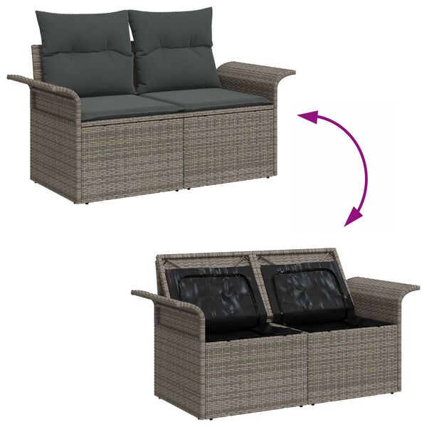 vidaXL Set de canapele pentru grădină cu pernă 10 pcs Gri Poli Rattan
