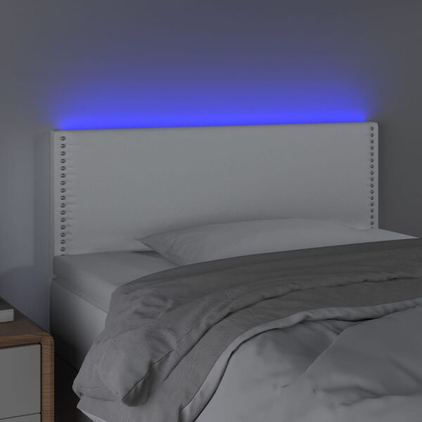 vidaXL Tăblie de pat cu LED, alb, 90x5x78/88 cm, piele ecologică