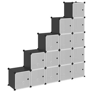 vidaXL Organizator cub de depozitare cu uși, 15 cuburi, negru, PP