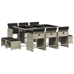 vidaXL Set mobilier de grădină cu perne 11 piese gri deschis poliratan