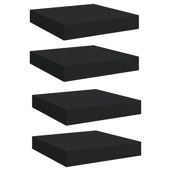 vidaXL Rafturi de perete suspendate, 4 buc., negru, 23x23,5x3,8 cm MDF