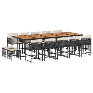 vidaXL Set mobilier de grădină cu perne, 15 piese, negru, poliratan