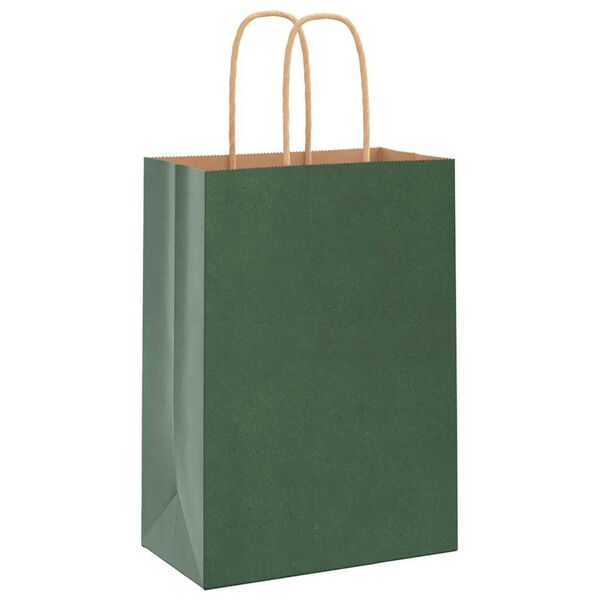 vidaXL Pungi de h&acirc;rtie 250 buc cu m&acirc;nere verde 15x8x21 cm
