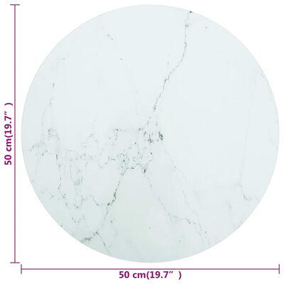 vidaXL Blat masă, alb, Ø50x0,8 cm, sticlă securizată, design marmură