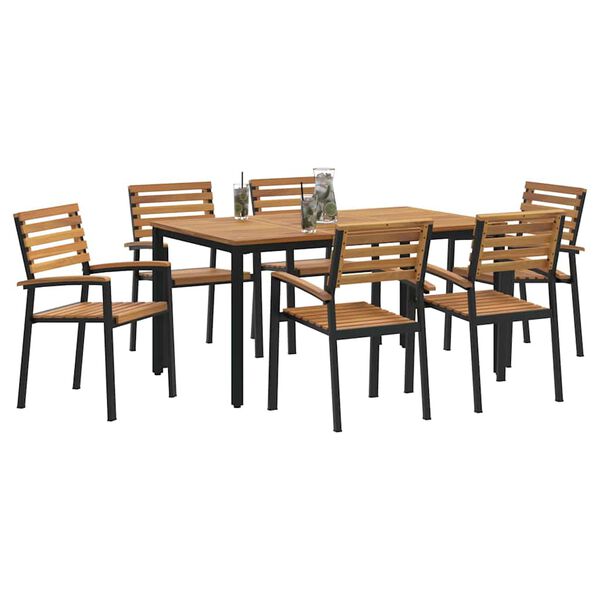 vidaXL Set de masă pentru grădină 7 pcs Negru Lemn Solid de Acacia