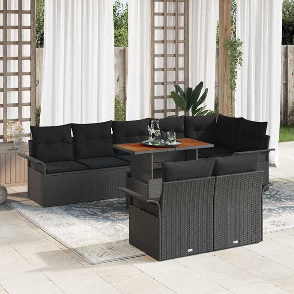 vidaXL Set de canapele pentru grădină 9 pcs Negru Rattan poli