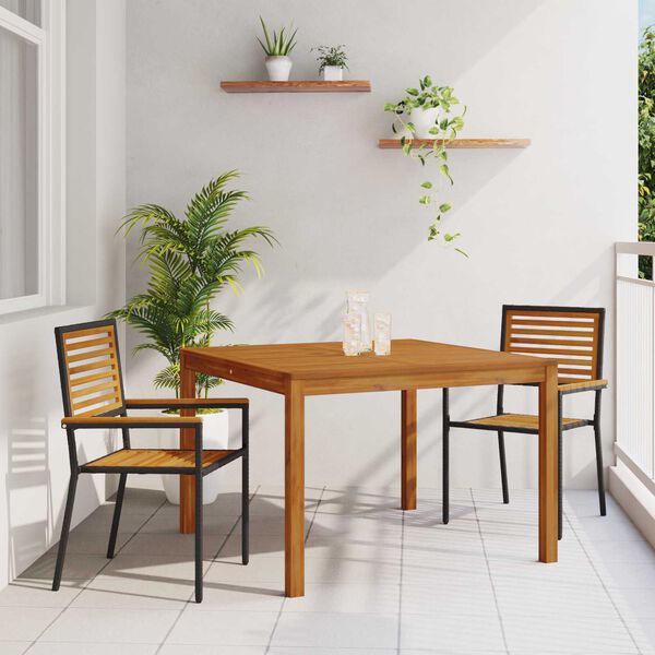 vidaXL Set de masă pentru grădină 3 pcs Negru Rattan poli