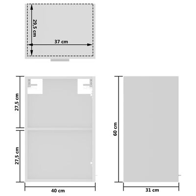 vidaXL Dulap de sticlă suspendat, alb, 40 x 31 x 60 cm, PAL