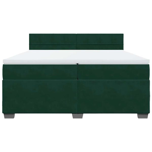 vidaXL Pat box spring cu saltea, verde &icirc;nchis, 200x200 cm, catifea